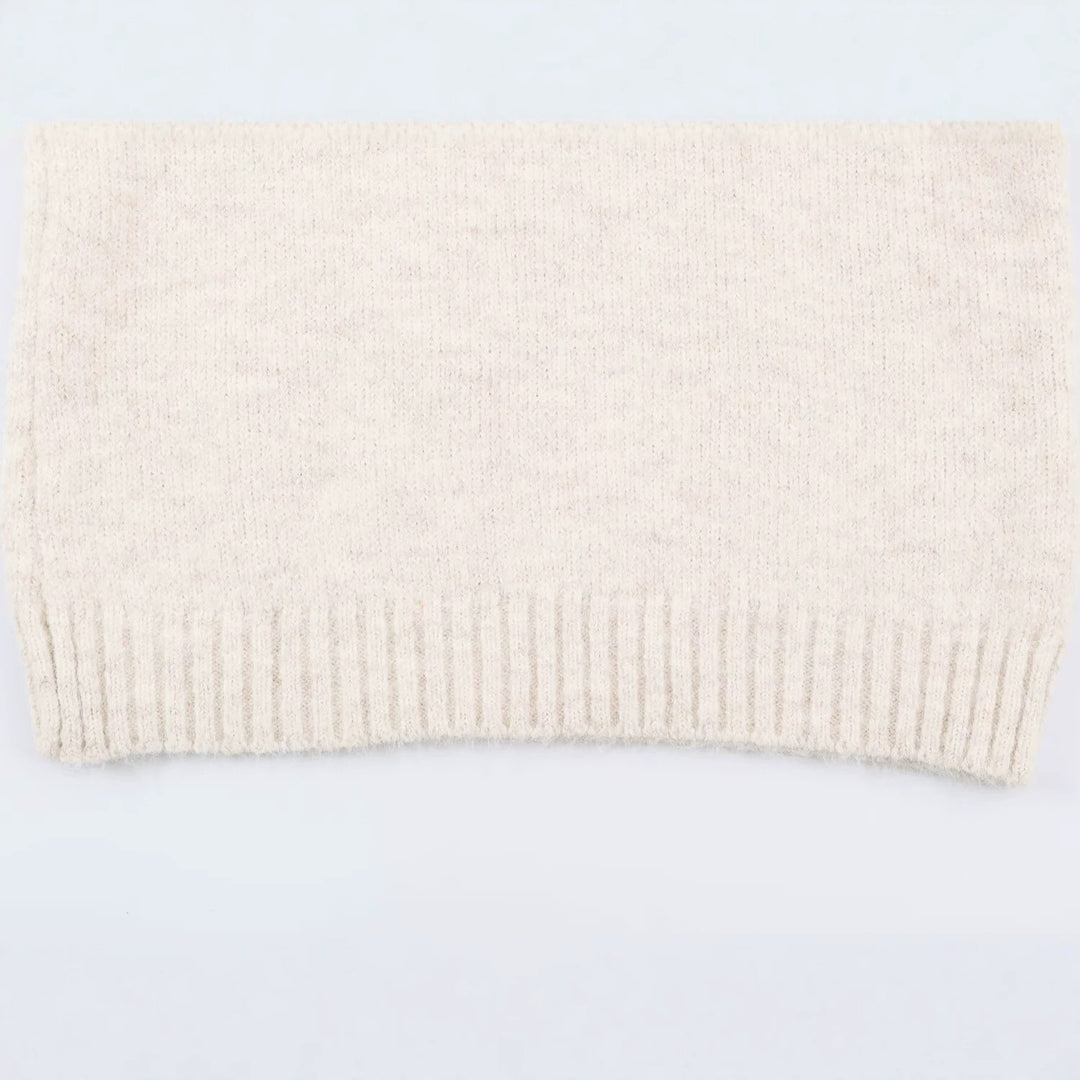 Women's Oversized Knit Sweater with High Ribbed Collar, Button Detail and V-Neck Mune Fashion