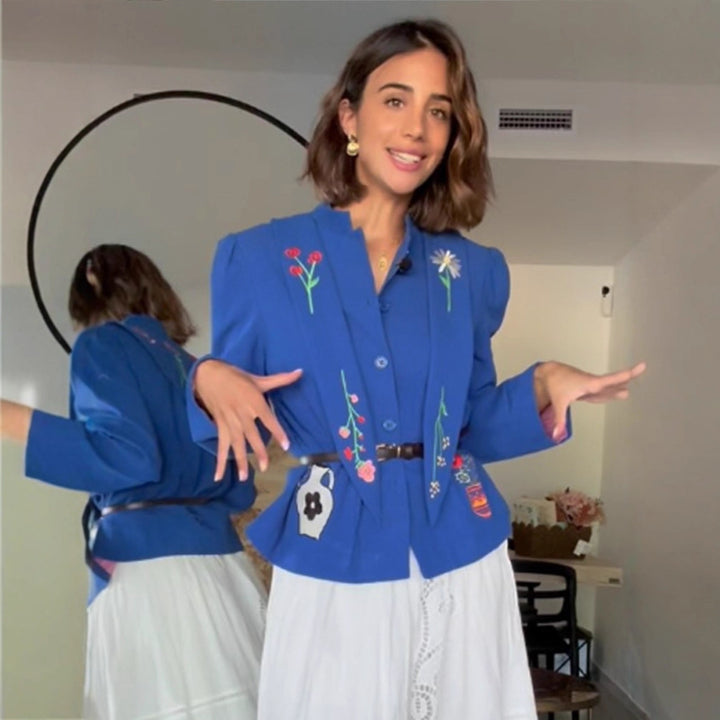 Women Embroidered Tailored Short Jacket with Peplum and Belt Mune Fashion