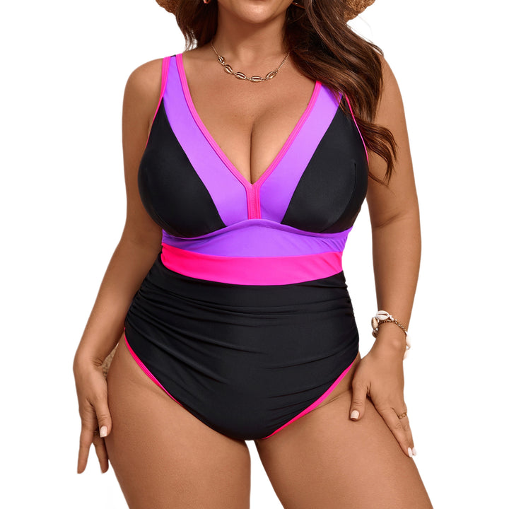 Women High-Cut Swimsuit with V-Neck and Color Block Design Mune Fashion