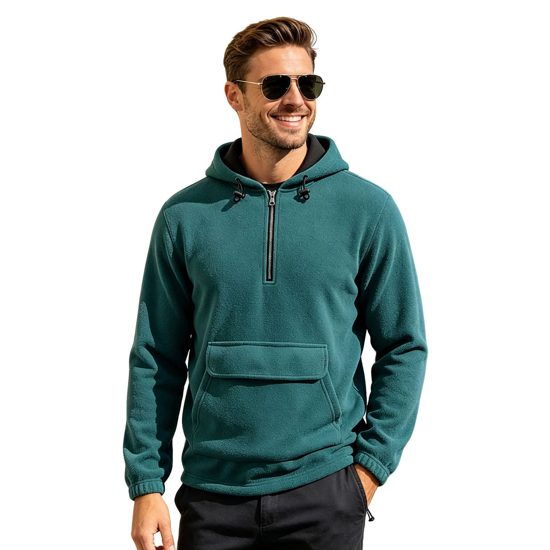 Men's fleece hoodie with half zipper, kangaroo pocket, and adjustable hood Mune Fashion