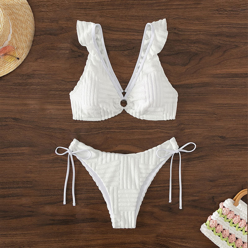 Women's Triangle Bikini with Ruffles and Decorative Ring Mune Fashion