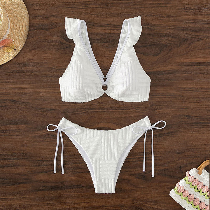 Women's Triangle Bikini with Ruffles and Decorative Ring Mune Fashion