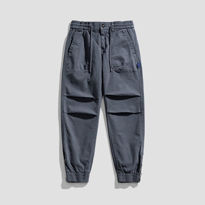 Men's Relaxed-Fit Canvas Cargo Jogger with elastic drawstring waistband, patch front pockets and zipper cuffs Mune Fashion