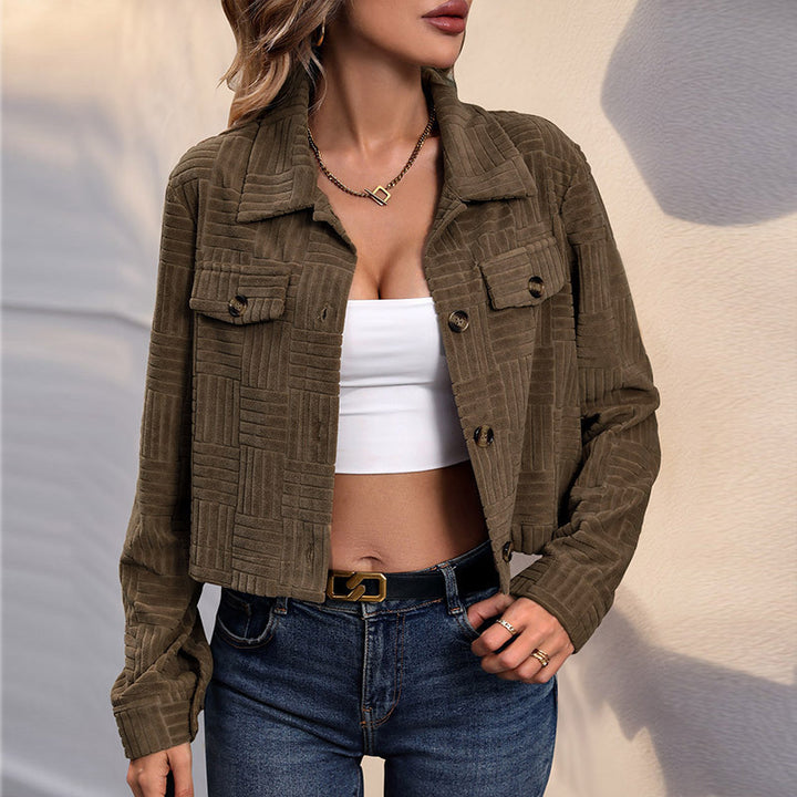 Women Embossed Short Jacket Mune Fashion