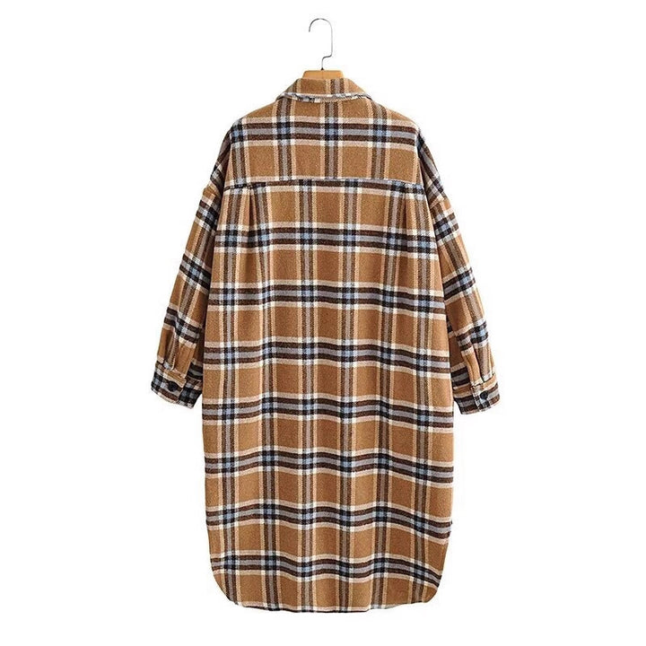 Women's Oversize Check Shirt Jacket in Longline Cut with Patch Chest Pockets Mune Fashion