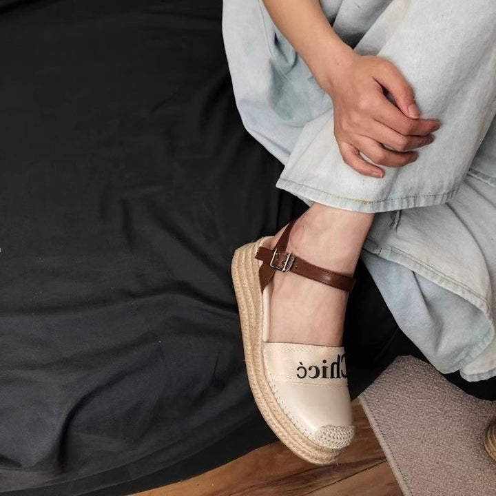 Ladies espadrille slingback with braided platform sole and logo detail Mune Fashion