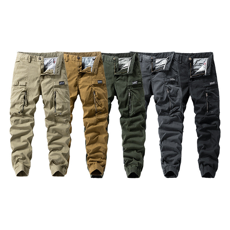 Men's Durable Canvas Cargo Pants in Tactical Look with Knee Panels, Multiple Pockets and Elastic Ankle Cuff Mune Fashion