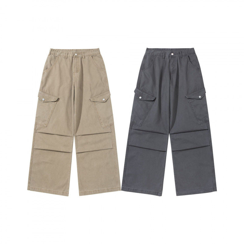 Ladies wide utility cargo pants made of sturdy canvas with a high waist and knee pleats Mune Fashion