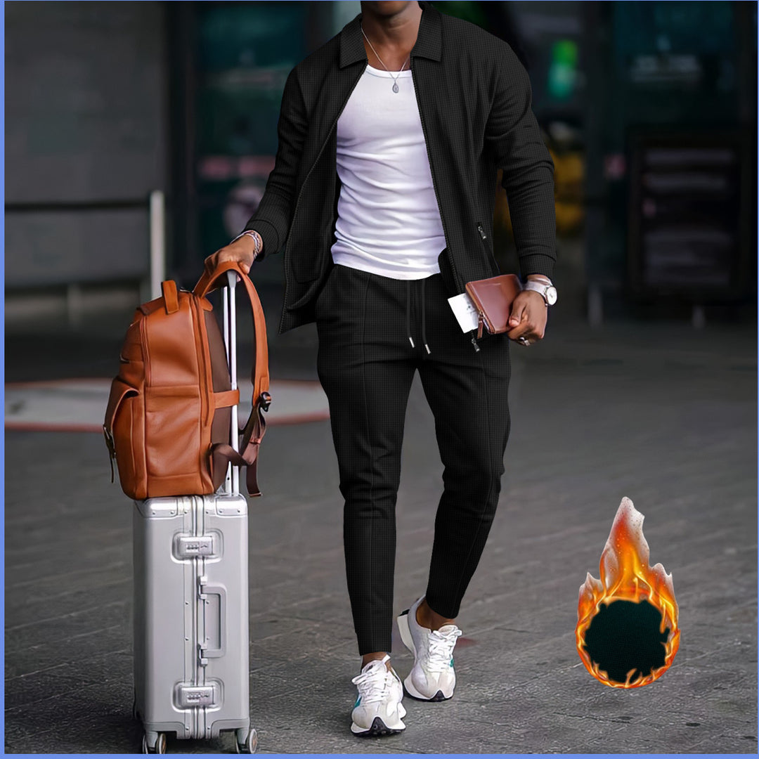 Men's two-piece travel loungewear set with structured jacket, zipper and tapered joggers Mune Fashion
