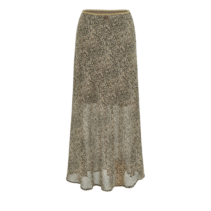 Women Light Midi Skirt Made of Chiffon with Leopard Print and Elastic Waistband