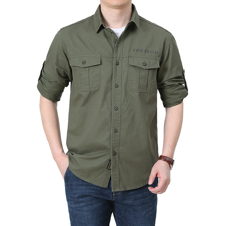 Men's Cotton Canvas Shirt Jacket in Utility Style with Chest Patch Pockets Mune Fashion
