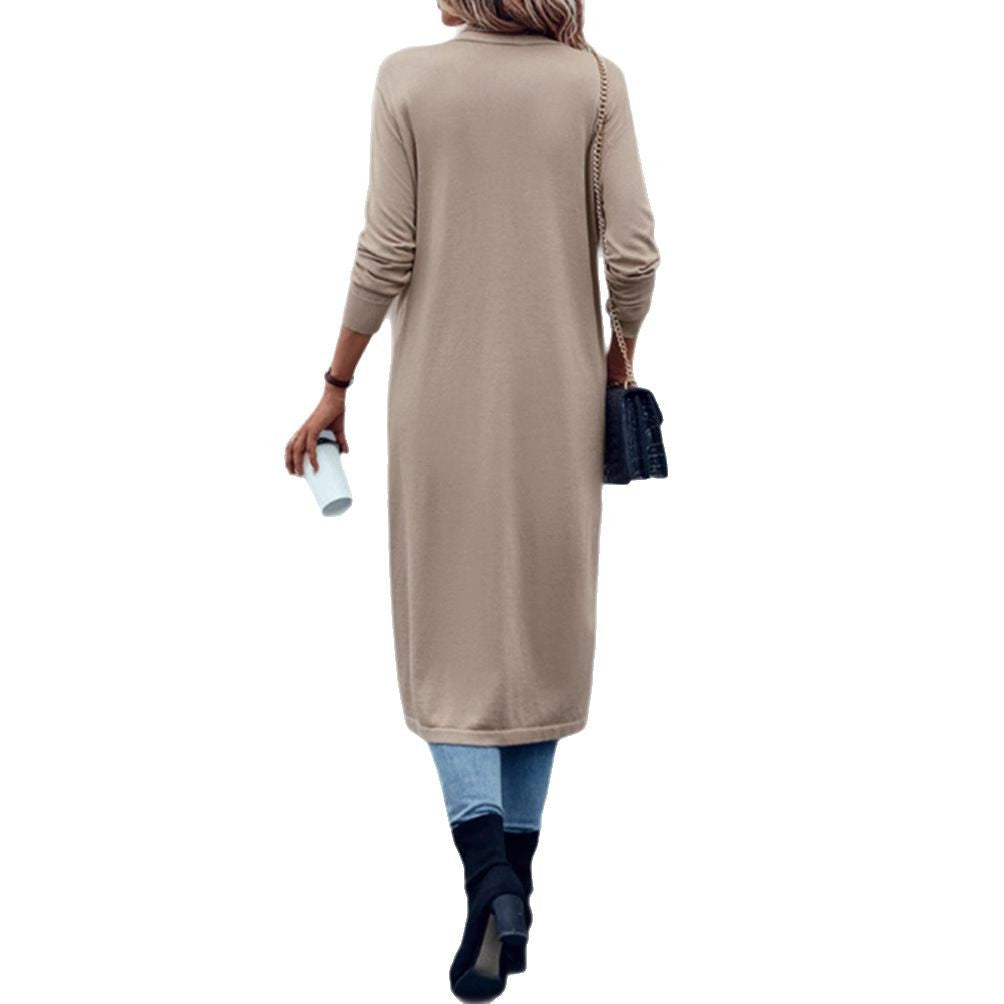 Women's long fine-knit cardigan in duster style with open fall and narrow sleeve section Mune Fashion