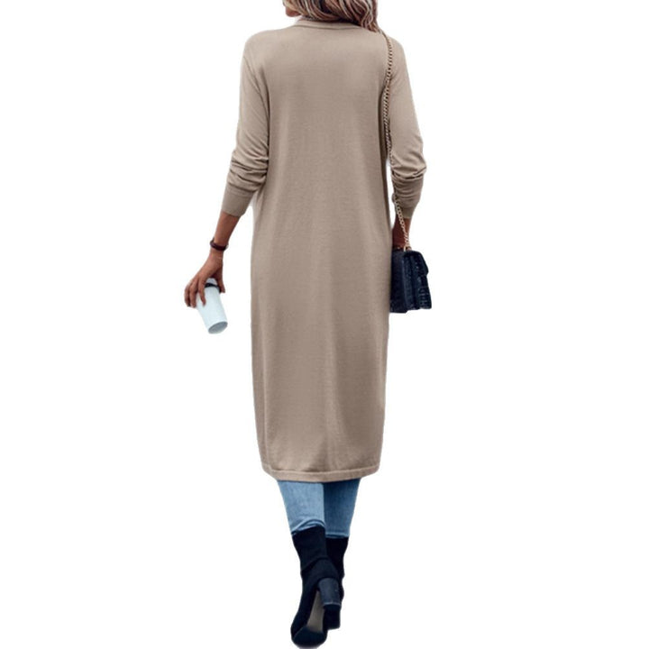 Women's long fine-knit cardigan in duster style with open fall and narrow sleeve section Mune Fashion