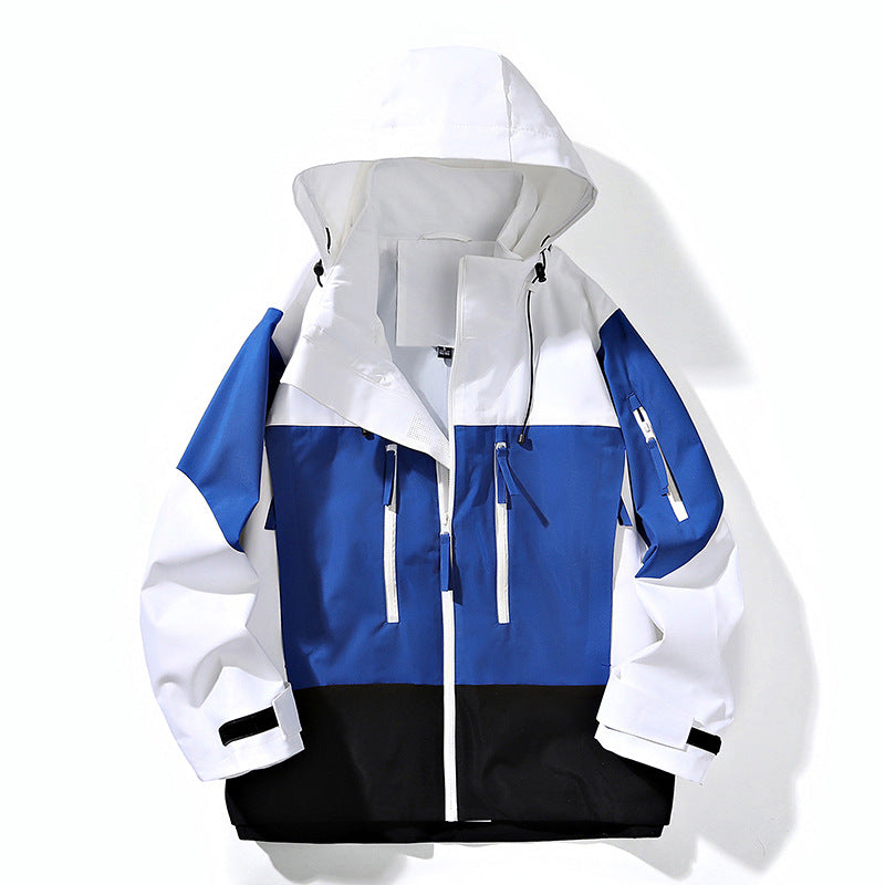Men's Water-Repellent Colorblock Outdoor Jacket with Hood, Multiple Zipper Pockets and Adjustable Cuffs Mune Fashion