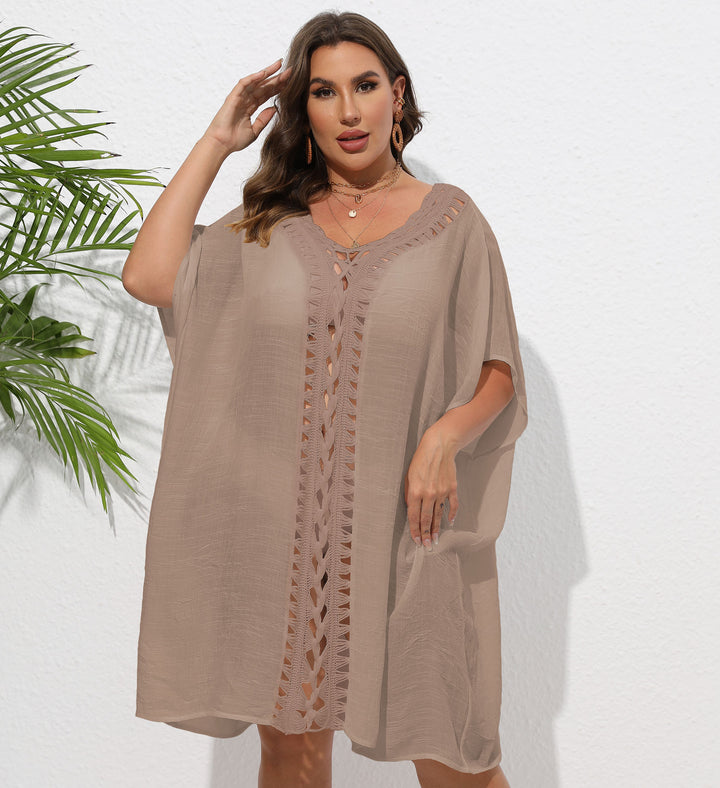 Women Airy Beach Kimono with Decorative Crochet Lace Mune Fashion