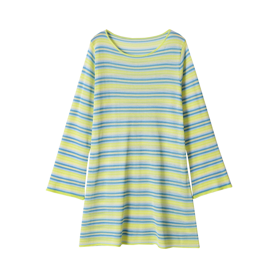 Women’s fine knit long sleeve with horizontal stripe pattern and wide sleeve opening Mune Fashion
