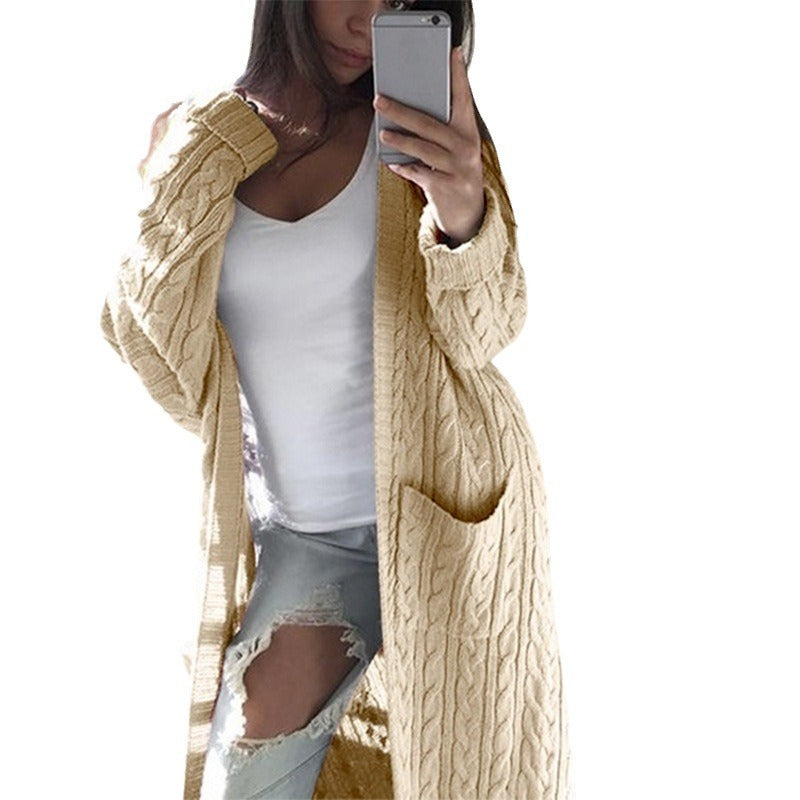 Women Long Oversize Cable Knit Cardigan with Pockets Mune Fashion