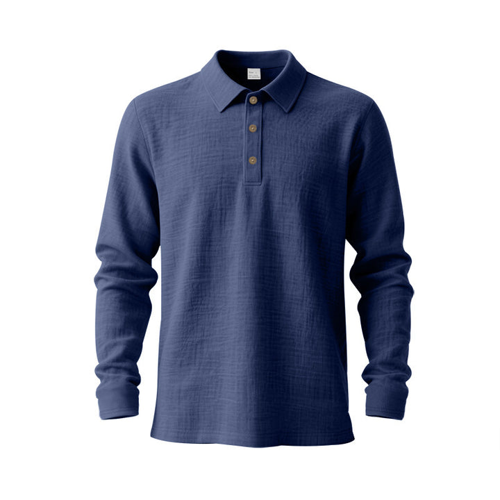 Men's Long Sleeve Polo Shirt made of Cotton Gauze with Three-Button Placket Mune Fashion