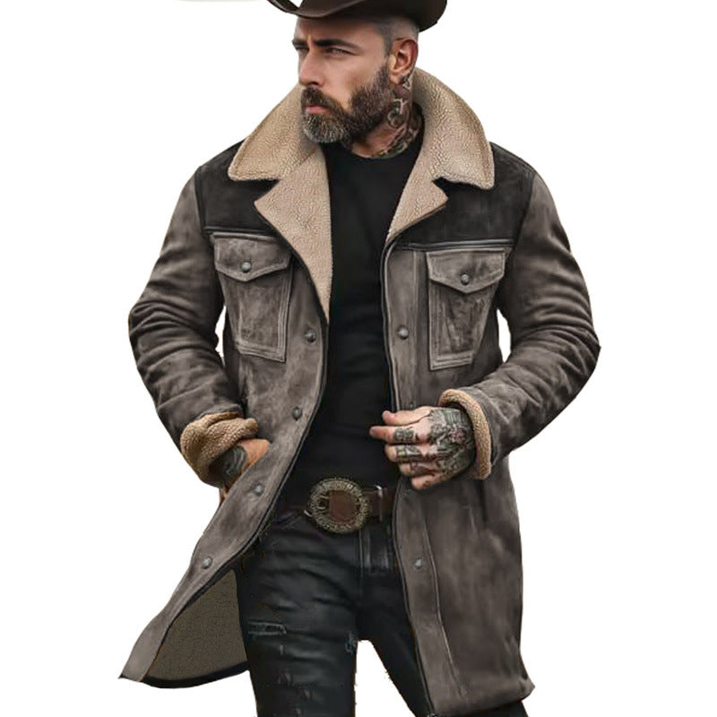 Men's Long Sherpa Coat with Faux Fur Lining and Suede Look Mune Fashion