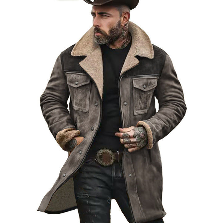 Men's Long Sherpa Coat with Faux Fur Lining and Suede Look Mune Fashion