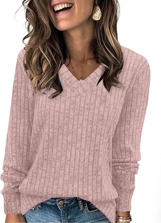 Women's Ribbed V-Neck Fine-knit Sweater with Casual Oversized Fit Mune Fashion
