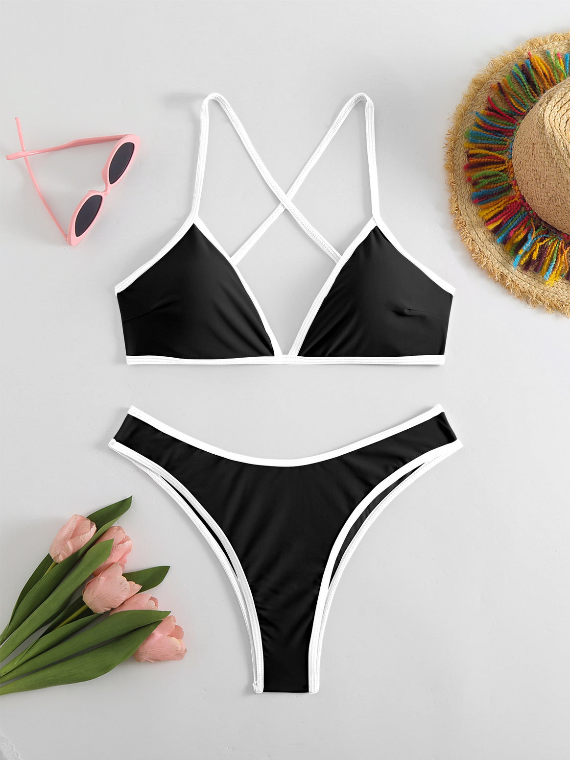 Ladies bikini set with stylish X straps and high-cut bottom Mune Fashion