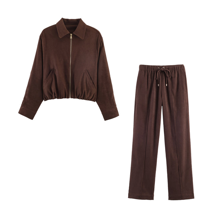 Women's Wide Velour Pants with Elastic Tunnel Drawstring and Crease Mune Fashion