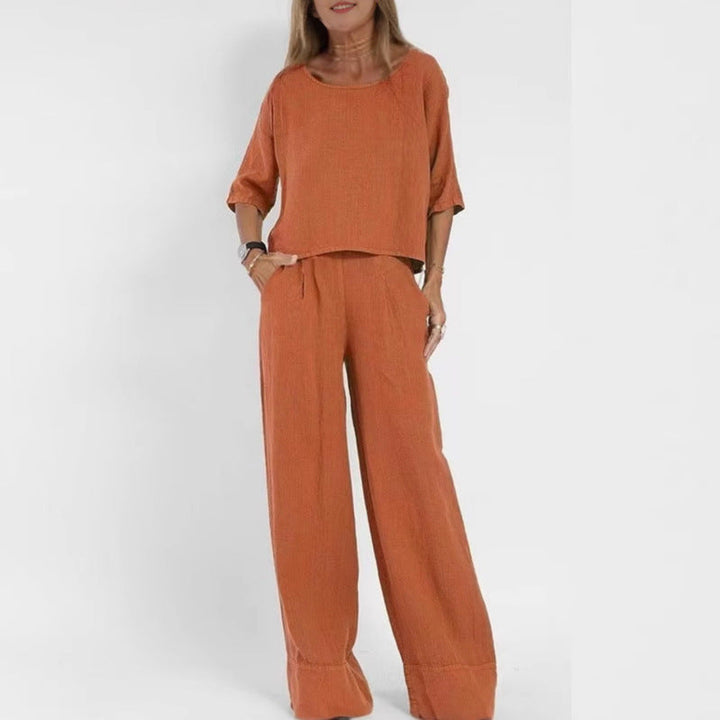 Women's airy linen ensemble with wide cut and practical pockets Mune Fashion