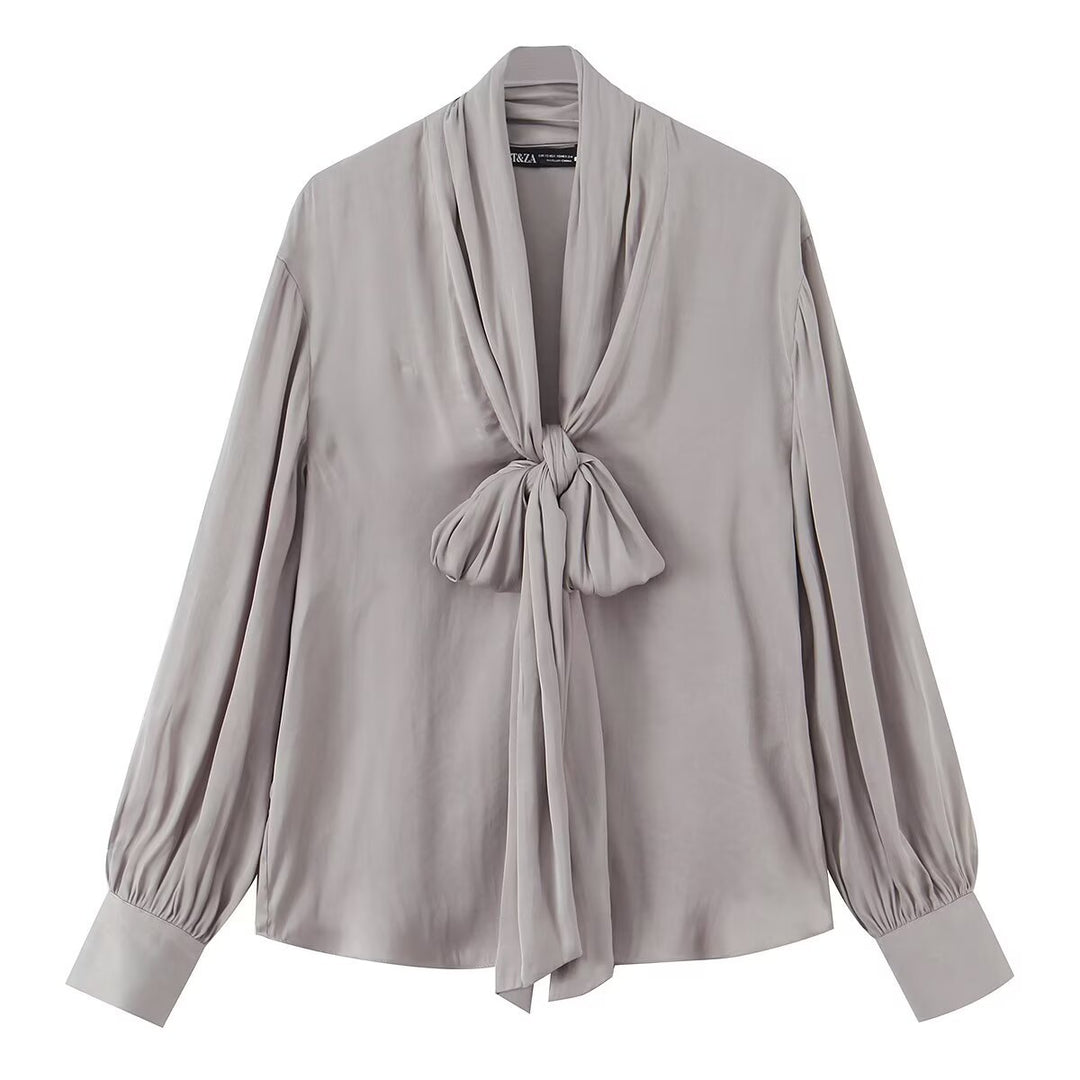 Ladies Elegant Pull-on Blouse with Ties, Voluminous Cuffs and Boxy Silhouette Mune Fashion