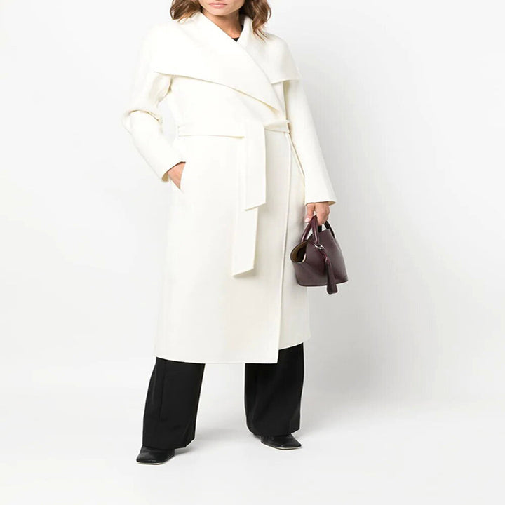 Women's Tailored Wrap Coat in Kimono Look with Wide Shawl Collar and Ties Belt Mune Fashion