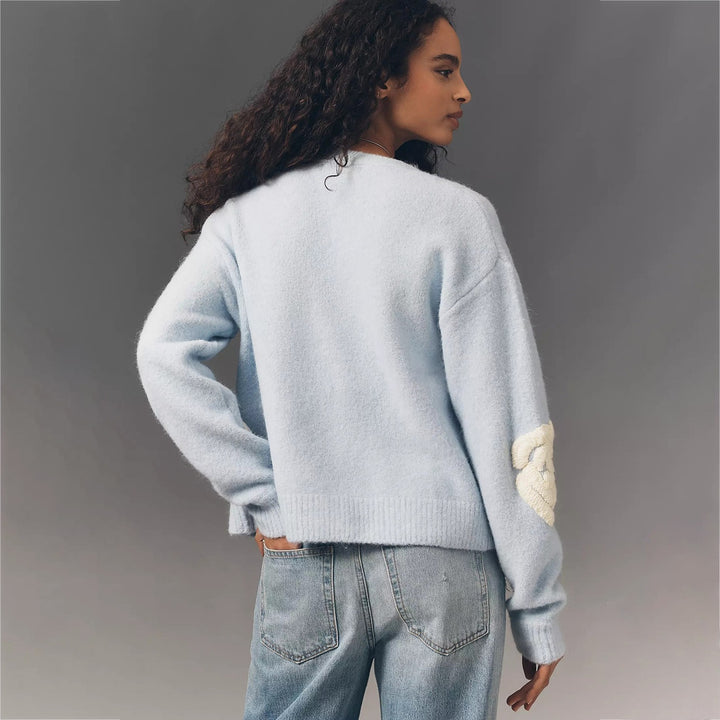 Ladies Cozy Mohair Cardigan with Decorative Flower Applications Mune Fashion