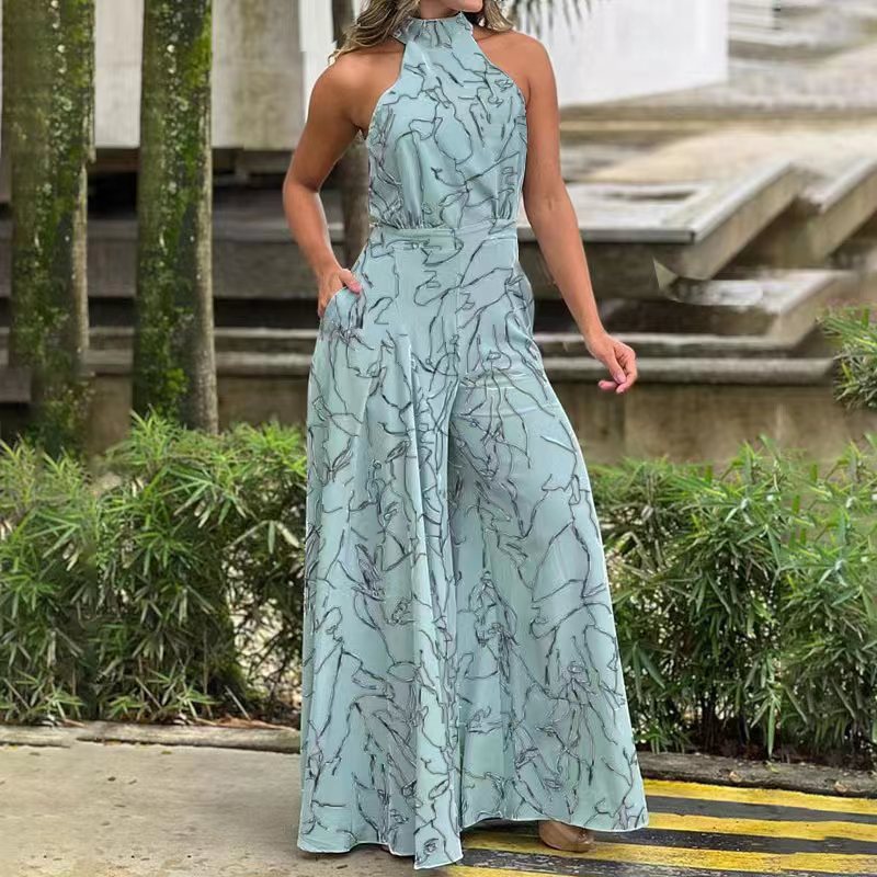 Women's Elegant Longline Jumpsuit with Stand Collar, Balloon Sleeves and Side Pockets