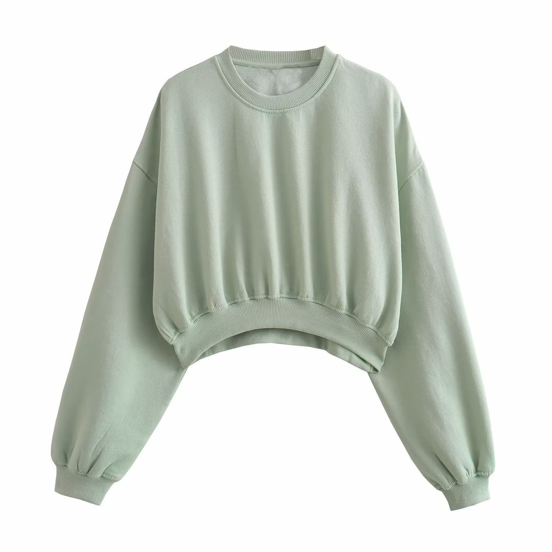 Women's Short Oversized Sweatshirt with Gathered Hem and Balloon Sleeves Mune Fashion