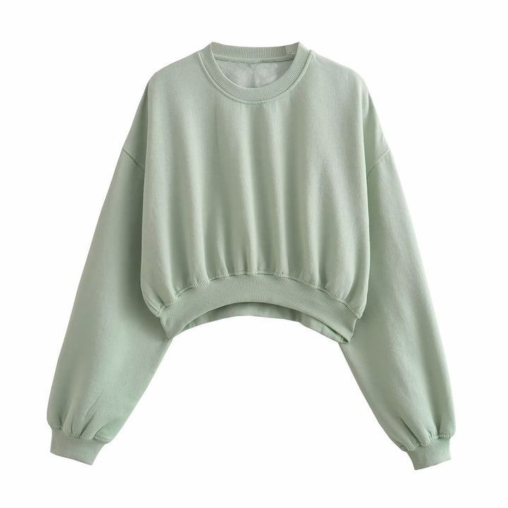 Women's Short Oversized Sweatshirt with Gathered Hem and Balloon Sleeves Mune Fashion
