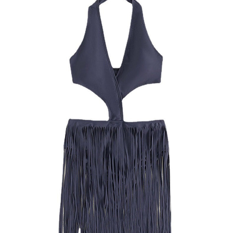 Women's one-piece swimsuit with refined cut-outs and fashionable fringes Mune Fashion