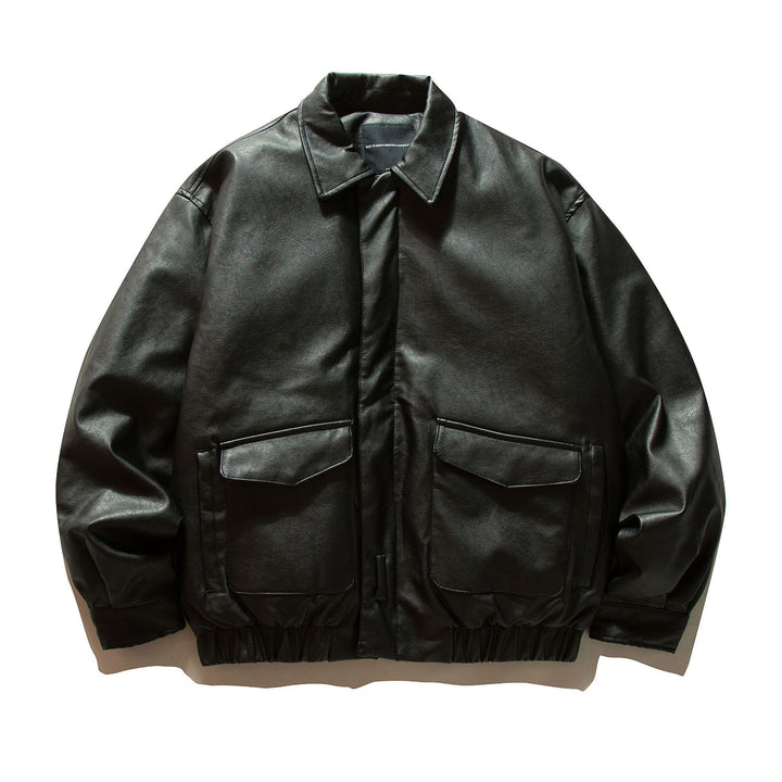 Men's Boxy Faux Leather Blouson with Flap Pockets and Elastic Hem Mune Fashion