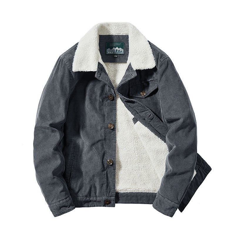 Men's cord jacket with warming Sherpa inner side and teddy collar in worker blouson style Mune Fashion