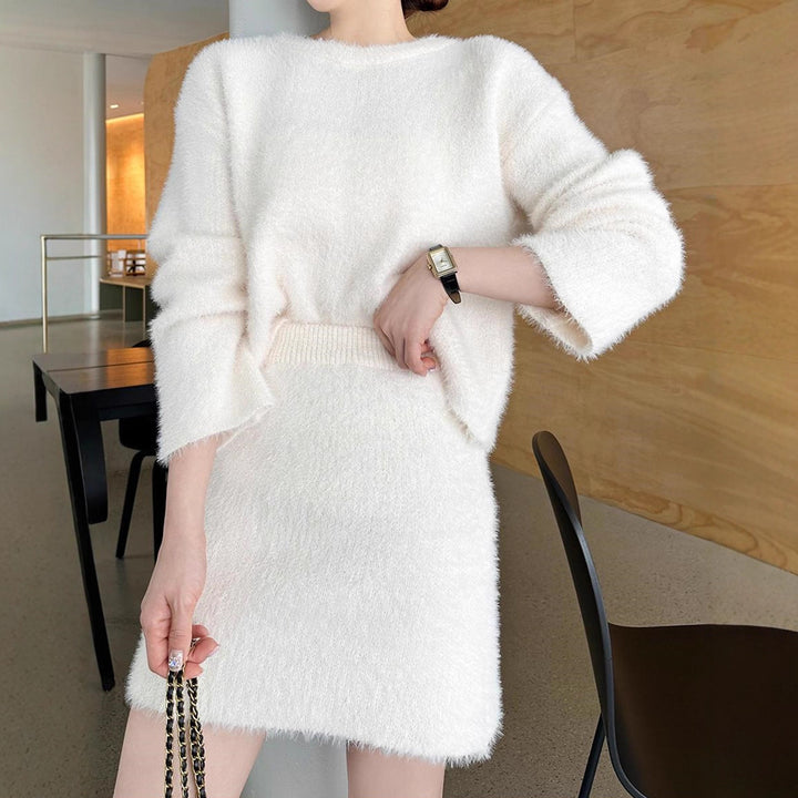 Women's Cozy Fleece Two-Piece Set with Oversized Sweater and Mini Skirt Mune Fashion