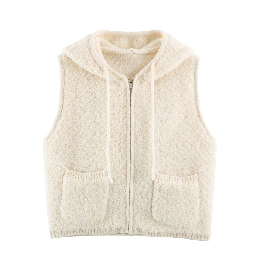 Women's Teddy Fleece Vest with Hood, Zipper and Patch Pockets Mune Fashion