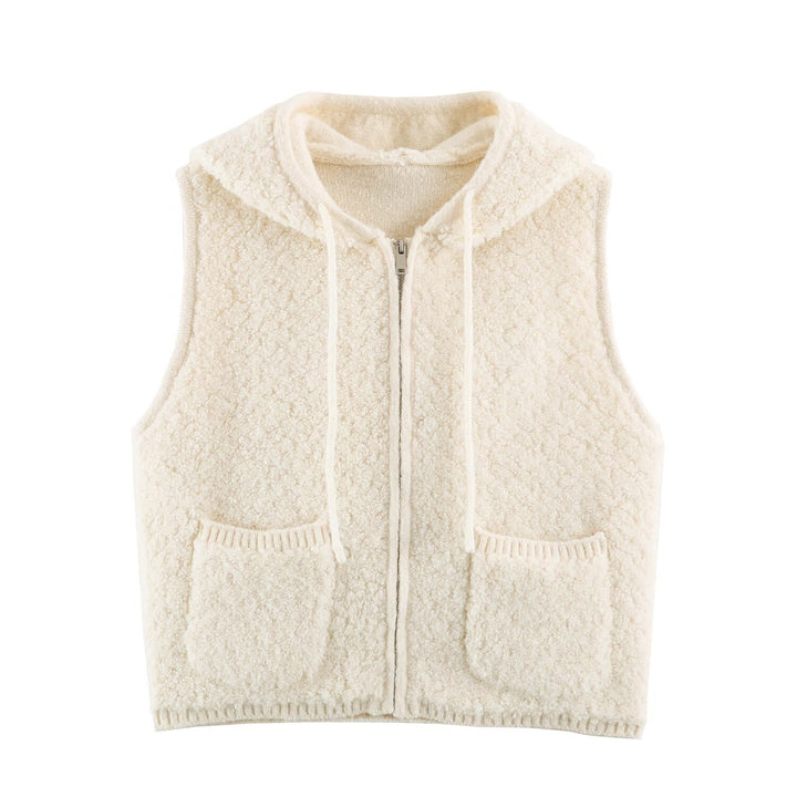 Women's Teddy Fleece Vest with Hood, Zipper and Patch Pockets Mune Fashion