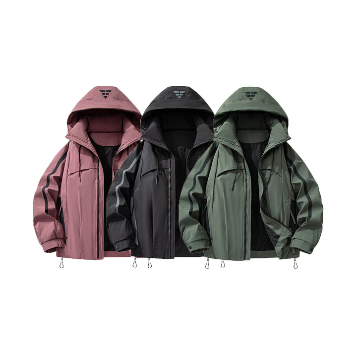 Unisex padded outdoor utility jacket with hood and reflective stripes Drune