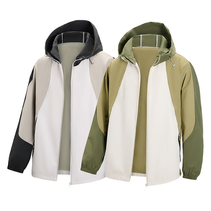 Men's lightweight water-repellent color-block windbreaker with hood and zip Mune Fashion