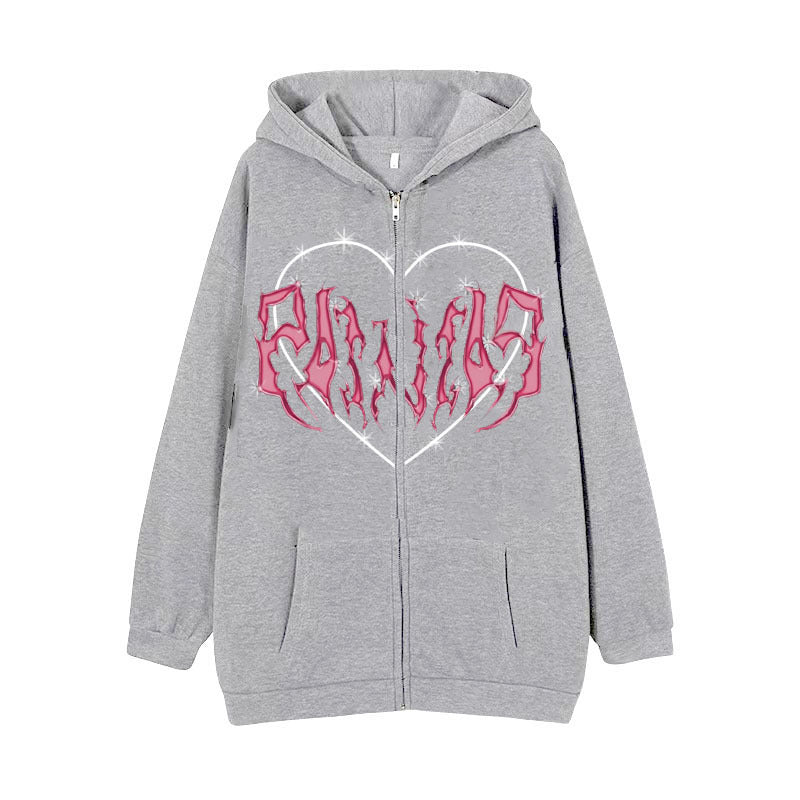 Women's hoodie jacket with full zipper and ribbed heart print Mune Fashion