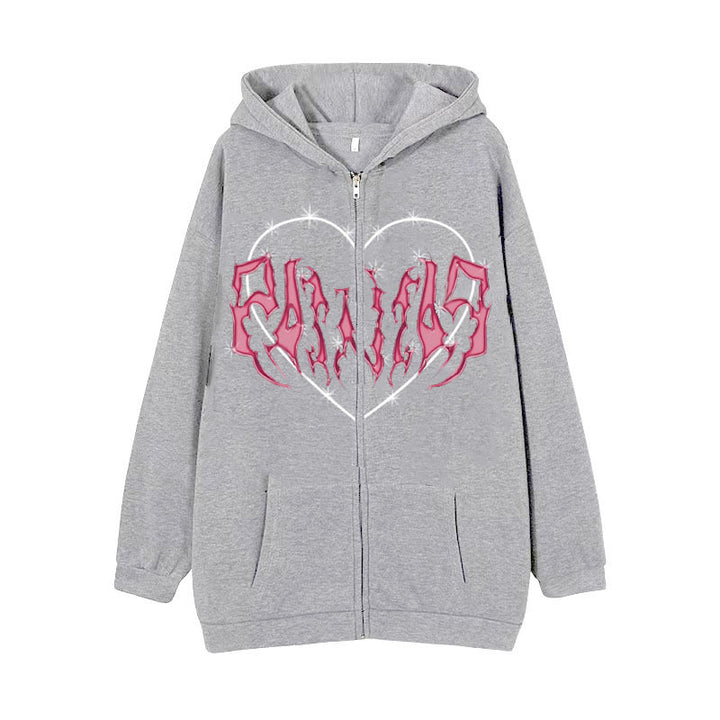 Women's hoodie jacket with full zipper and ribbed heart print Mune Fashion