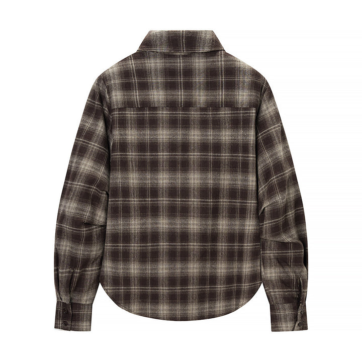 Women's Checked Cotton Shirt with Wrap Draping and Oversized Silhouette Mune Fashion