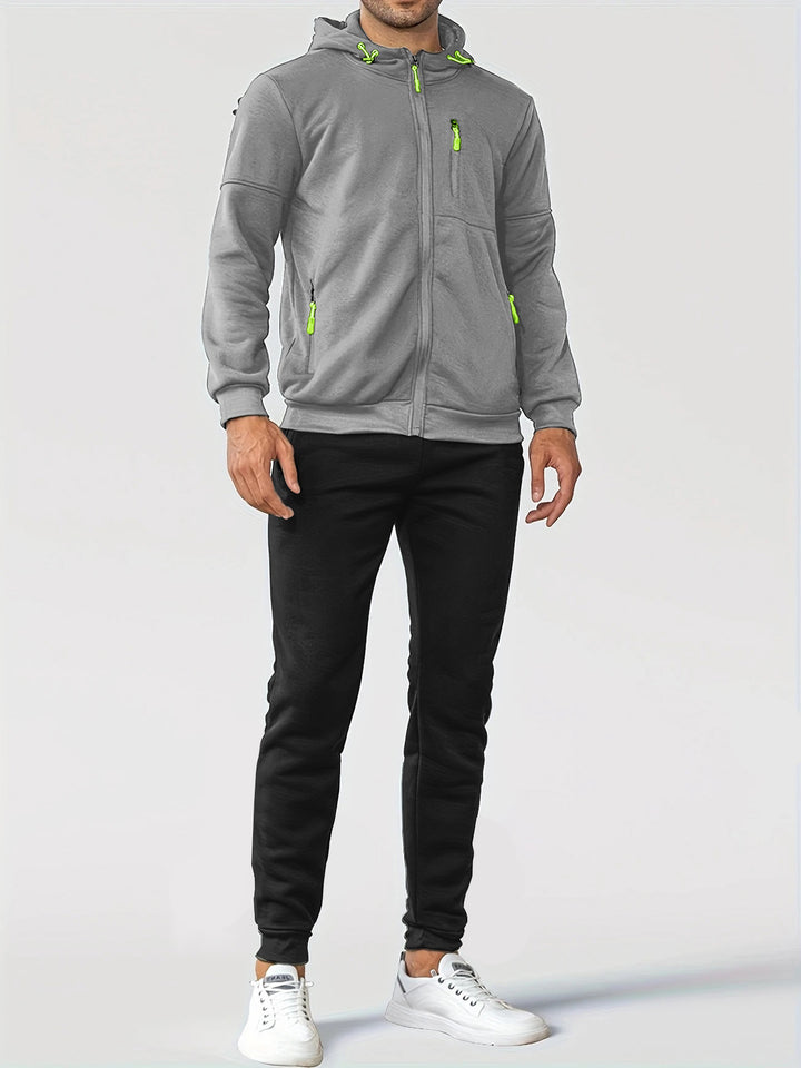 Men's nan technical hoodie jacket with full front zipper, chest pocket with zipper and elastic cuffs Mune Fashion