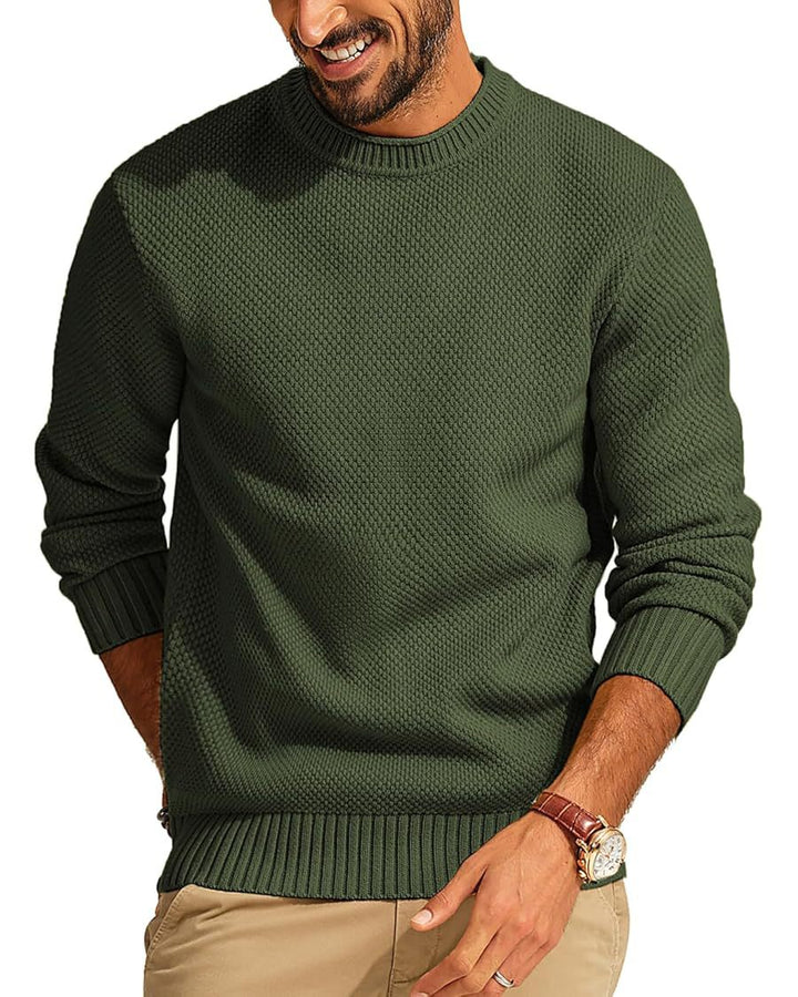 Men's Waffle Knit Sweater with Round Neck Mune Fashion