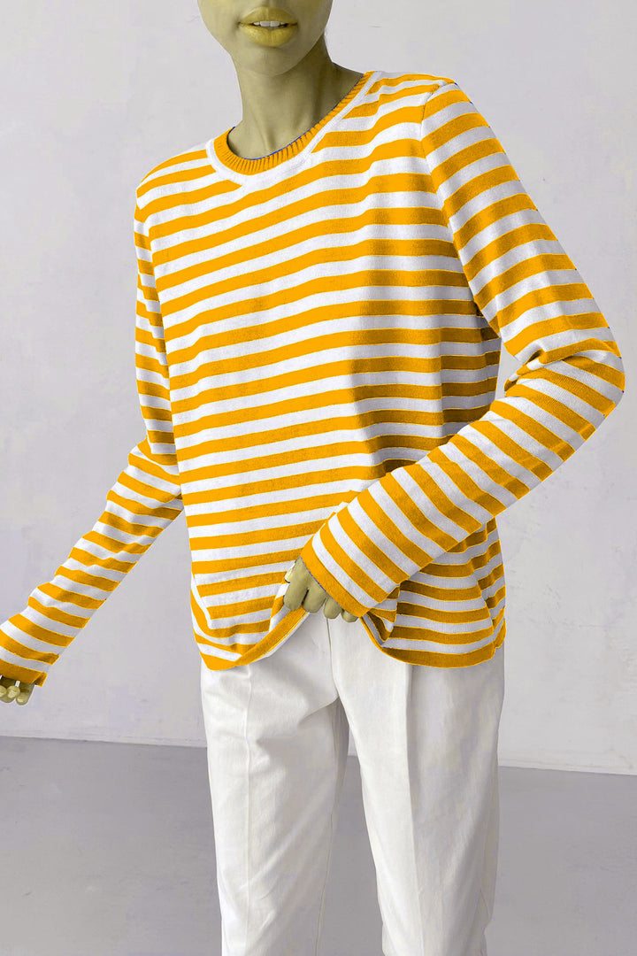 Women's striped cotton sweater with round neck and relaxed fit Mune Fashion