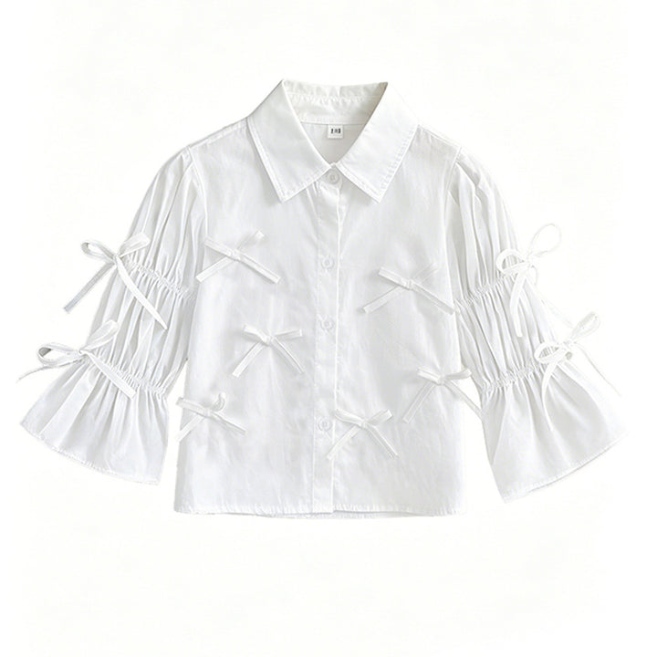 Girl's blouse with ruffle details and bow Mune Fashion