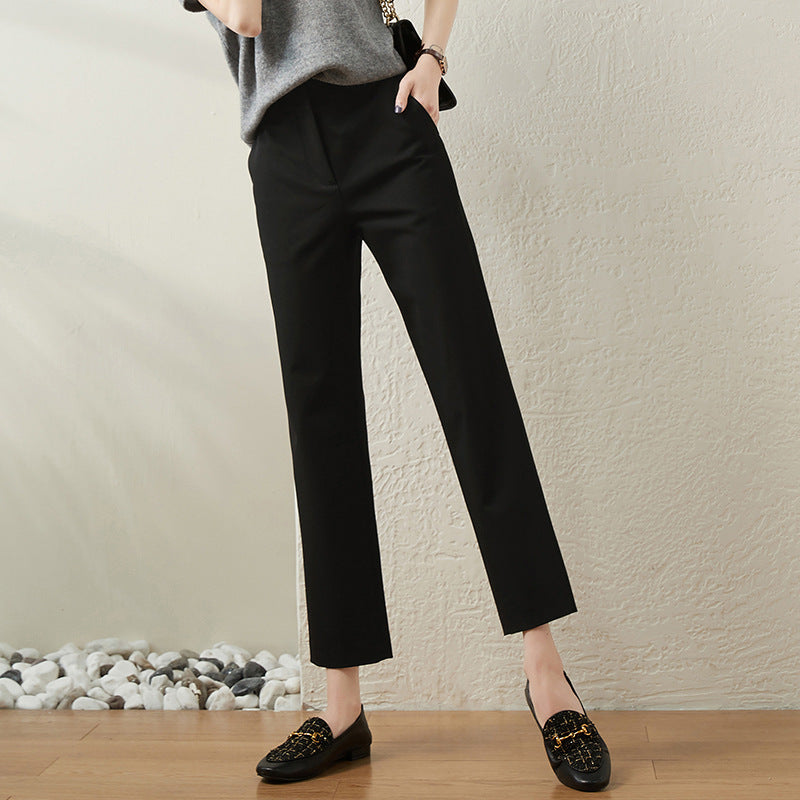 Women's high-waisted straight suit trousers with crease and ankle-length fit Mune Fashion